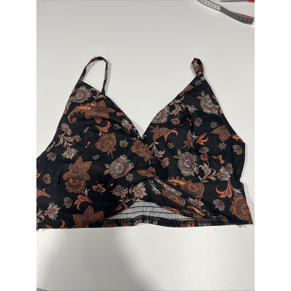 Coramoon Floral Crop Top Crossed Front V-Neck Smocked Back Witchy Size M